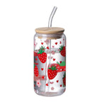 Totoro Hero Kawaii Strawberry Glass Cup With Lid And Straw Drinking Cups Iced Hot Coffee Glasses Cute Tumbler Cup for Kitchen