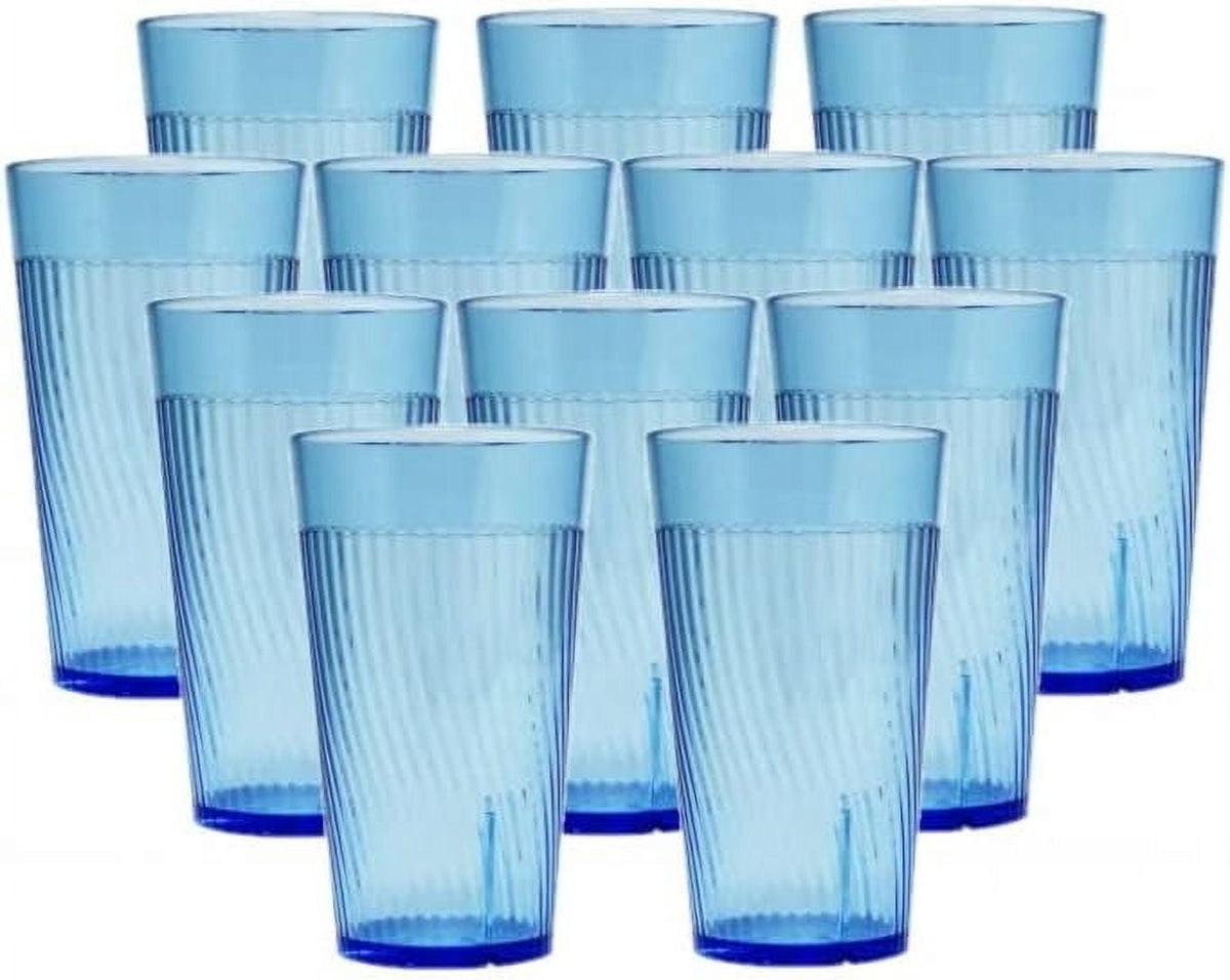 TrueCraftware- Set of 12 Belize 10 oz. Tumbler/Drinking Cups Blue Polycarbonate-Premium Iced Tea Glasses Stackable Reusable D