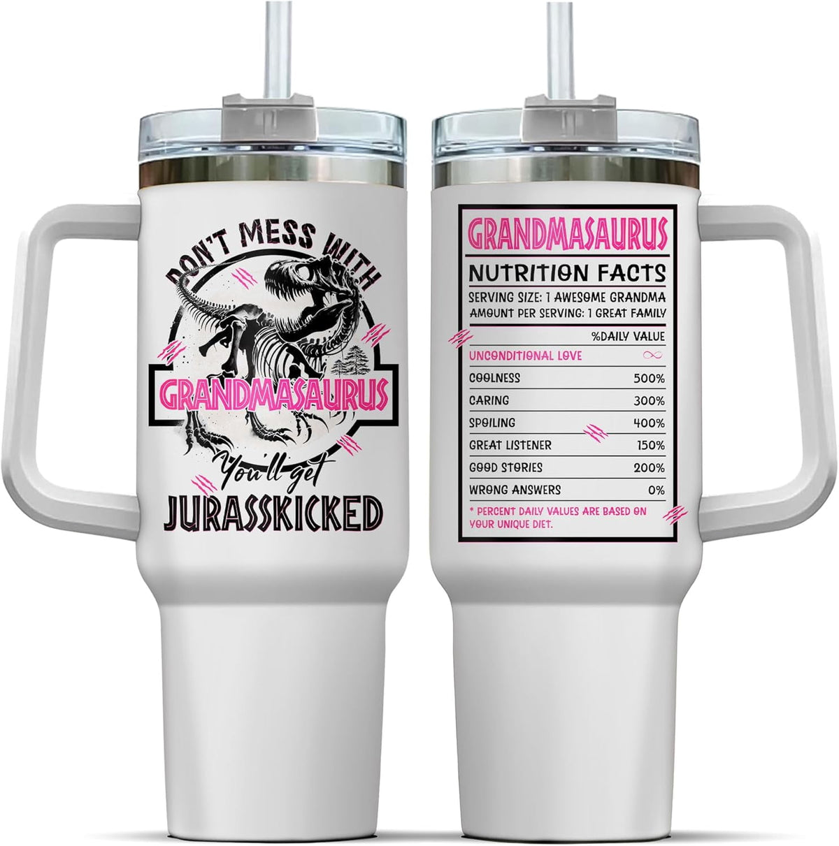 Tumbler 40 Oz With Handle Lid And Straw, Grandmasaurus Nutrition Facts, Grandmasaurus Gifts, Nana Grandma Cups Coffee Handle 