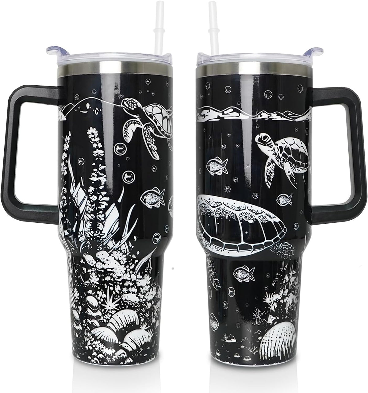 40 oz Tumbler with Handle and Straw Lid, Purple Butterfly Insulated