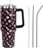 Valentines Day Gifts 40 oz Tumbler with Handle and Straw Lid,Valentine''s Day Gift for Her Women Girlfriend Wife Dog Bones an