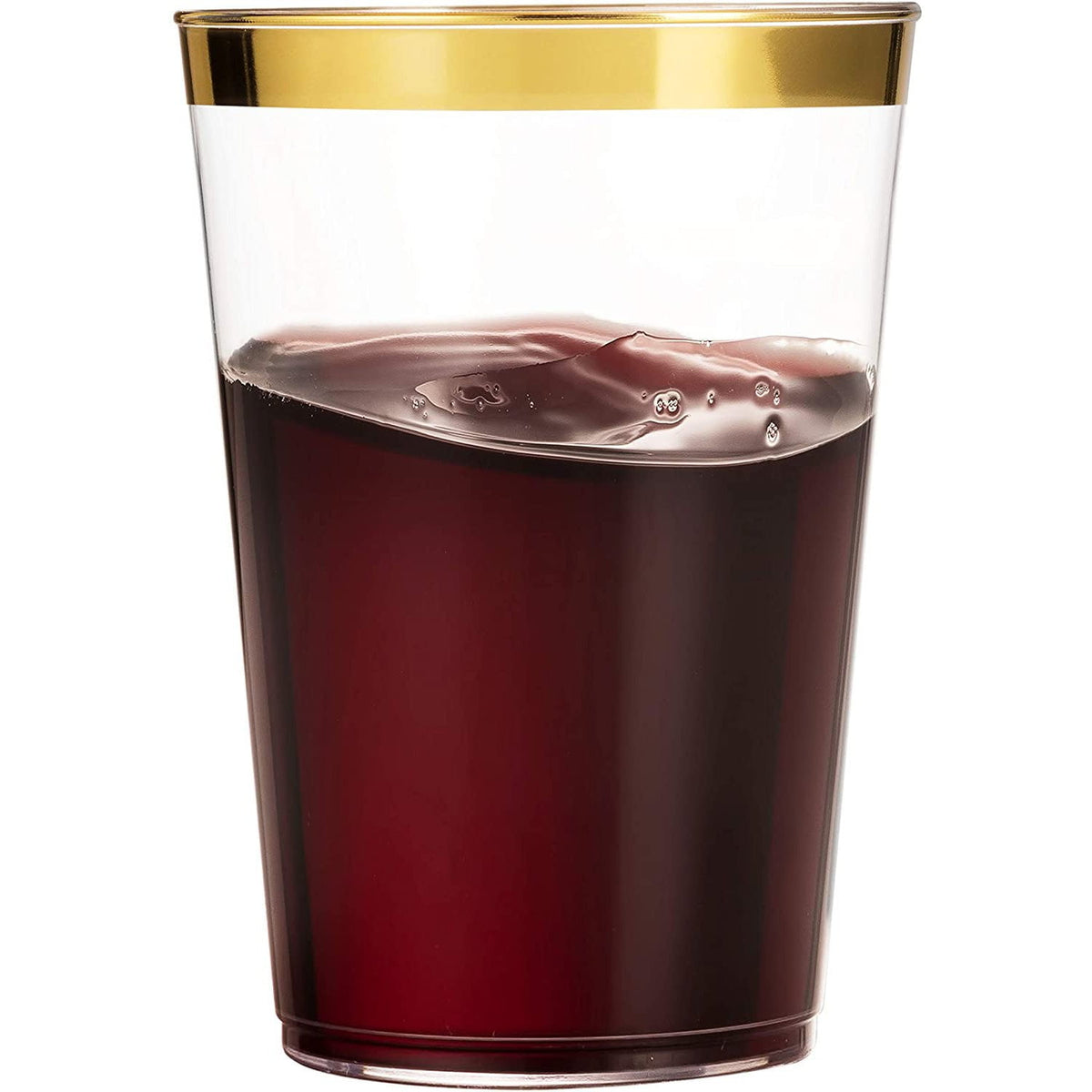 VeZee Simcha Collection 10oz. disposable Fancy Gold Rim Clear hard Plastic Tumblers/Cups, for Wedding ,Elegant Party & All Oc
