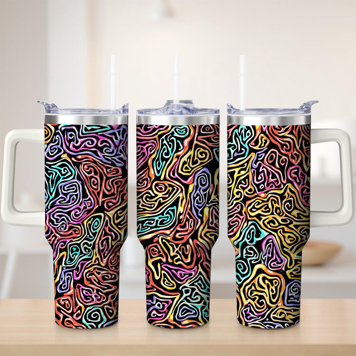 Premium Vibrant Abstract Pattern Stainless Steel Tumbler, 40oz
