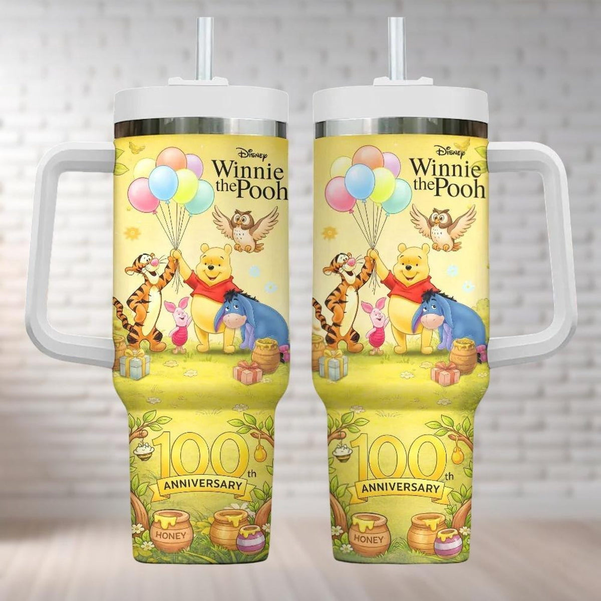Winnie The Pooh 100th Anniversary Tumbler 40oz, Disney 100 Years Friendship Water Tumbler, Disney Pooh Honey Lover Cup, Summe