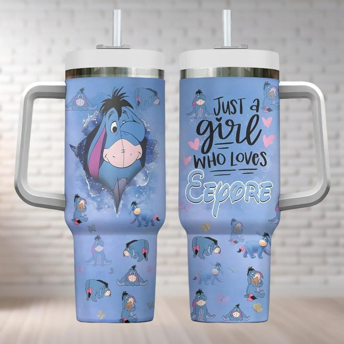 Winnie The Pooh Eeyore Tumbler 40 Oz, Just A Girl Who Loves Eeyore Tumbler, CARTOON Cartoon Tumbler Cups, Movie Insulated Tum