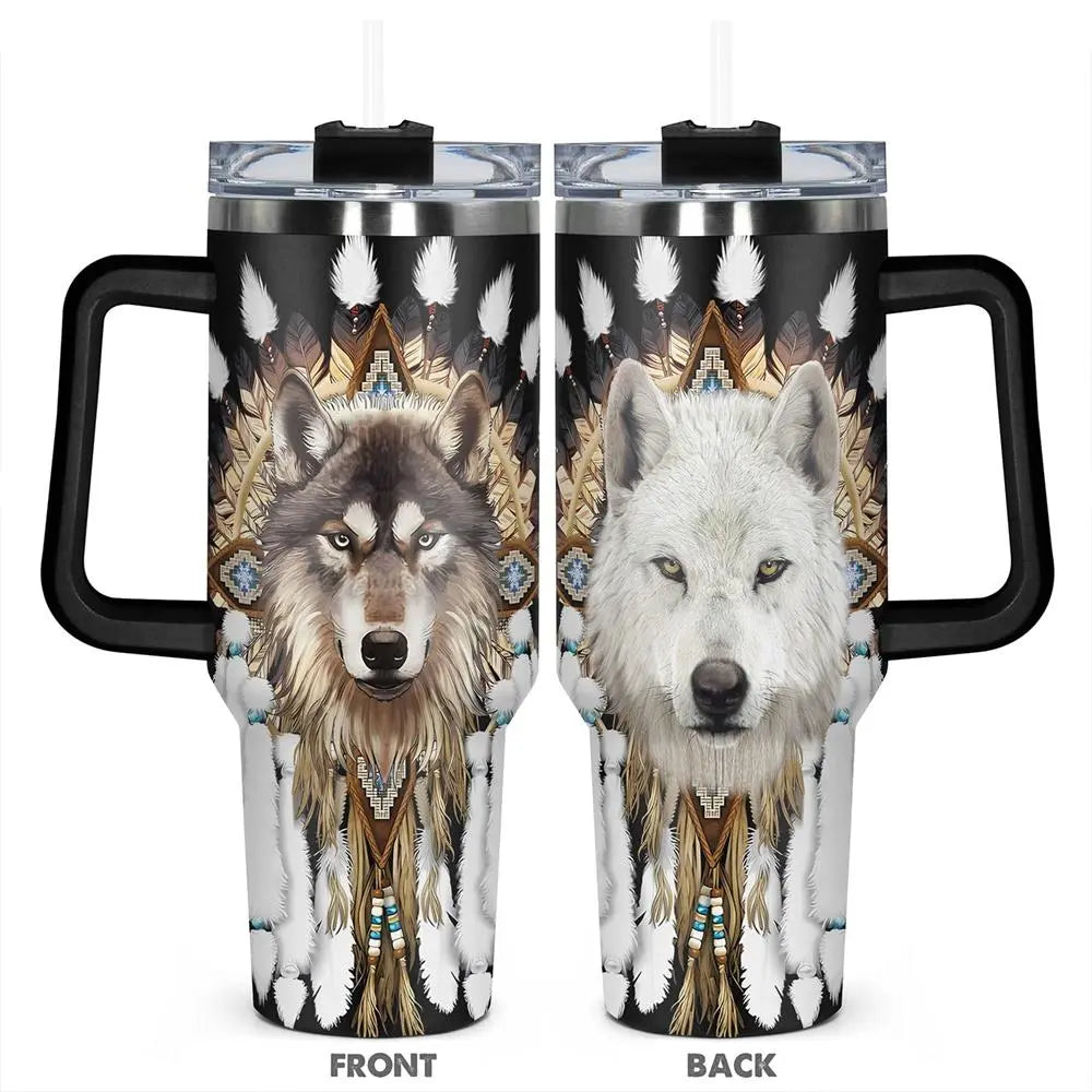 Wolf Pattern Stainless Steel Tumbler, 1 Count 40oz Insulated Durable Water Bottle, Drinking Cup for Home Office School Outdoo