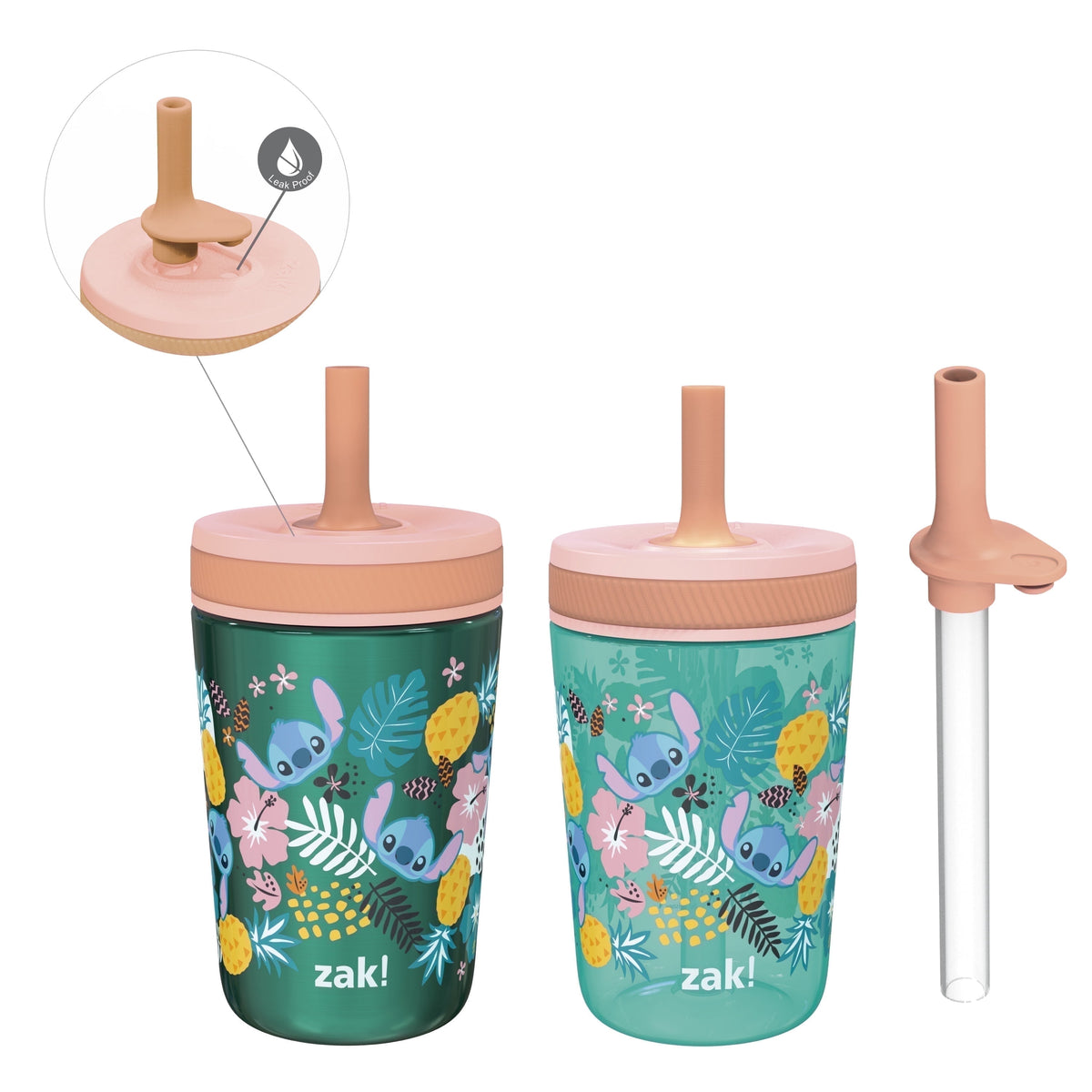 Zak Designs 12oz and 15oz 2-Pack Straw Tumbler Stainless Steel