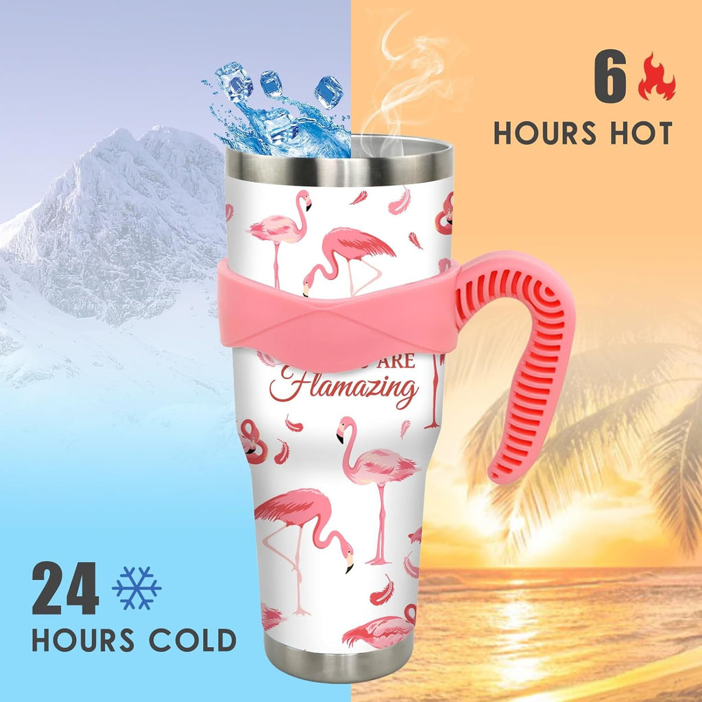 40 oz Tumbler with Handle and Straw 40oz Pink Flamingo Cup Insulated Coffee Travel Mug Spill Proof Leak Proof 40 ounce Stainl