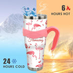 40 oz Tumbler with Handle and Straw 40oz Pink Flamingo Cup Insulated Coffee Travel Mug Spill Proof Leak Proof 40 ounce Stainl