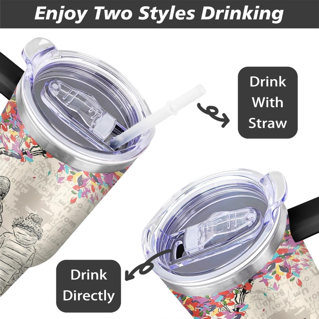 40 Oz Couples Tumbler with Handle and Straw, Anniversary Couple Insulated Couples Mugs, Couples Engagement Gift Cup for Coupl