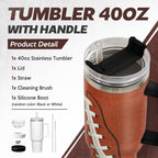 Football Tumbler with Handle 40oz Insulated Stainless Steel Cup with Lid & Straw, Travel Cup, Gifts for Men, Boys, Players, C