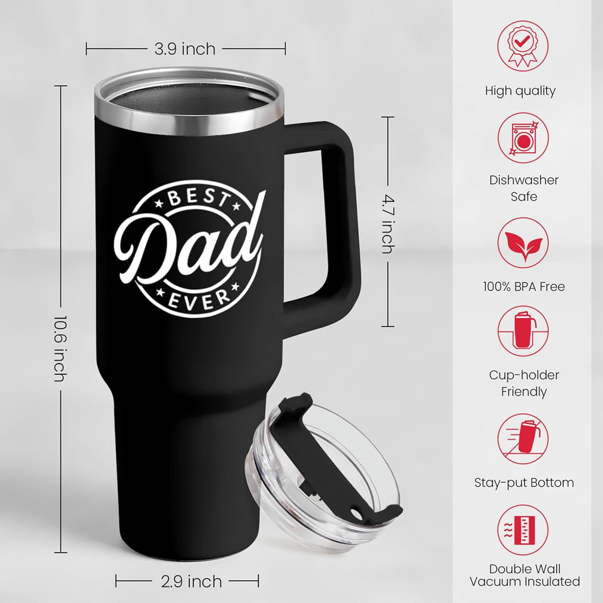 Best Dad Ever Tumbler with Handle 40oz Stainless Steel Insulated - Dad Gifts for Dad from Daughter Son - Coffee Tumbler for D
