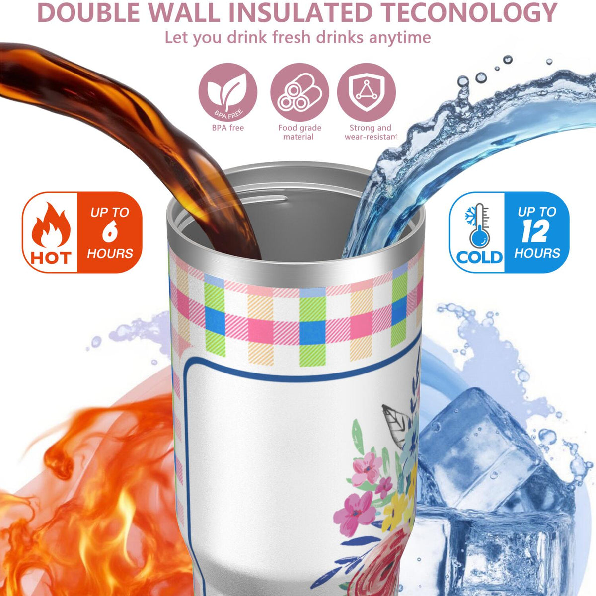 30oz Pioneer Colorful Floral Stainless Steel Flip Straw Tumbler with Lid and Straw Spill Proof Travel Cup Double Wall Vacuum 