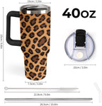 40oz Insulated Stainless Steel Tumbler with Handle, Abstract Brown Leopard Print Leakproof Water Bottles Travel Mug with Lid 
