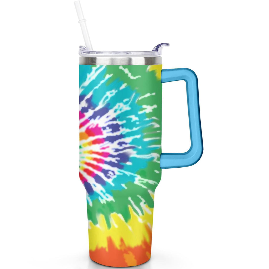 40oz Boho Tie Dye Stainless Steel Flip Straw Tumbler Spill Proof Travel Cup Double Wall Vacuum Insulated Coffee Mug with Top 