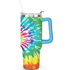 40oz Boho Tie Dye Stainless Steel Flip Straw Tumbler Spill Proof Travel Cup Double Wall Vacuum Insulated Coffee Mug with Top 