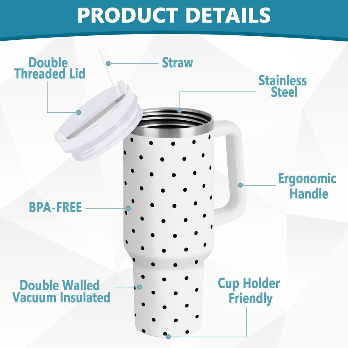 40 oz Tumbler with Handle Lid and Straw Insulated Water Tumbler Stainless Steel Water Cup Mug Bottle Reusable Cup Holder Frie