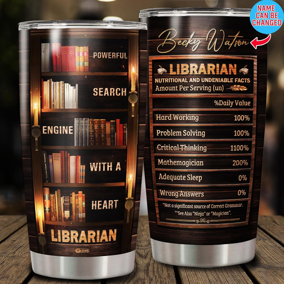 Personalized Librarian Coffee Tumbler 20oz 30oz Custom Name Vintage Stainless Steel Cup Insulated Bookish Gifts Bookaholic Tr
