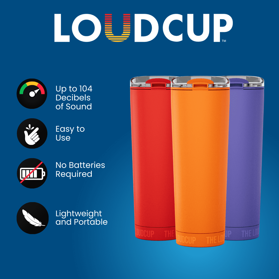 Loud Cup 23 oz Tumbler + Stadium Horn with Slide-Close Lid (Royal Purple) - Double-WallCup Reusable Water Bottle Coffee Trave