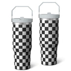 1pc Black and white grid 30oz Tumbler with Straw & Handle - Insulated Stainless Steel Cup | Holiday Gift for Man Women (Chris