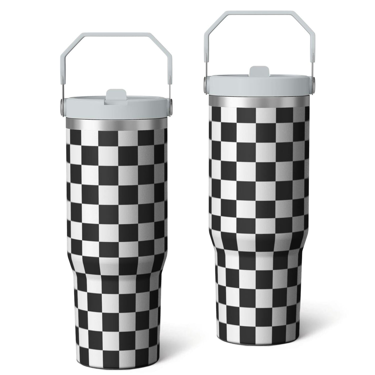 1pc Black and white grid 30oz Tumbler with Straw & Handle - Insulated Stainless Steel Cup | Holiday Gift for Man Women (Chris