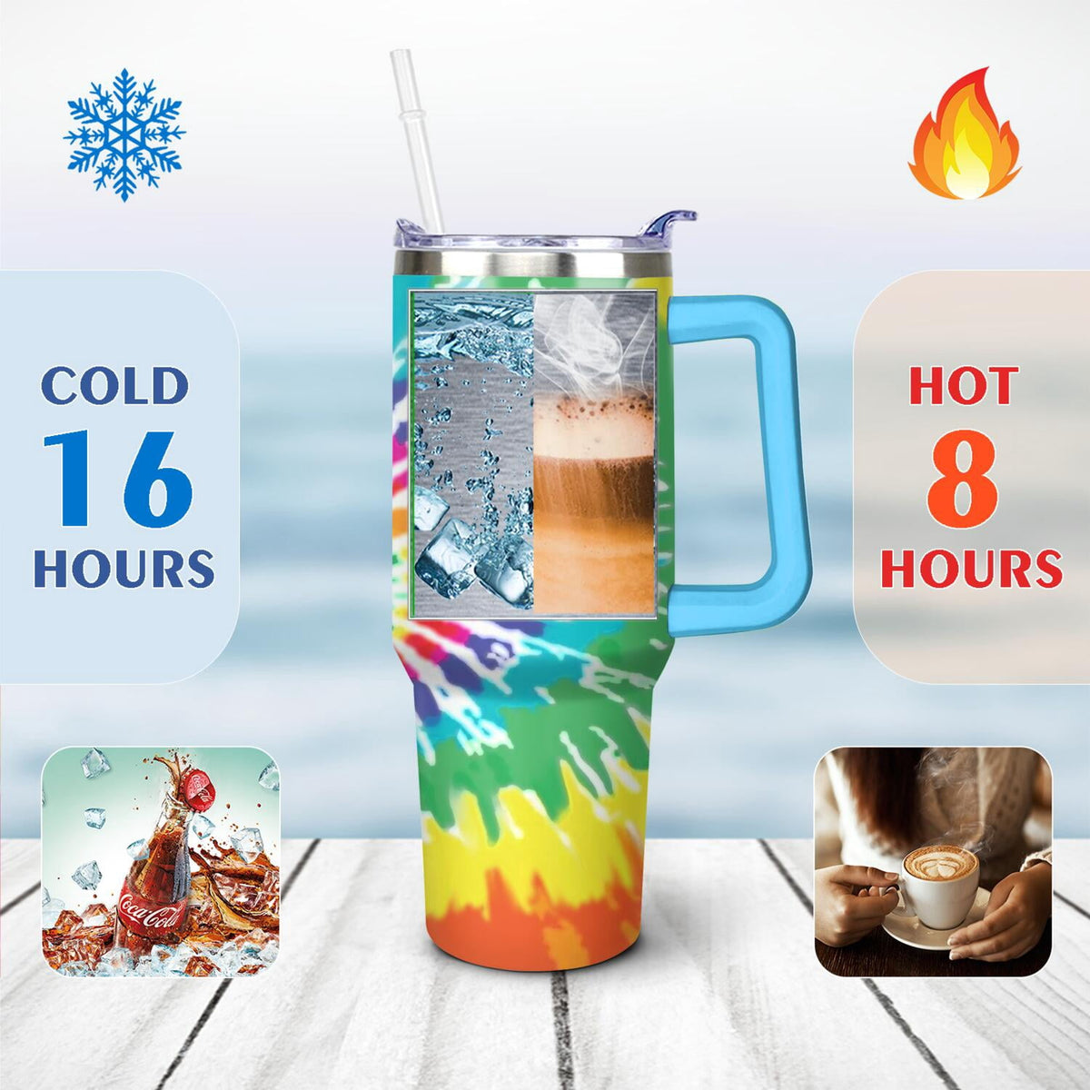 40oz Boho Tie Dye Stainless Steel Flip Straw Tumbler Spill Proof Travel Cup Double Wall Vacuum Insulated Coffee Mug with Top 
