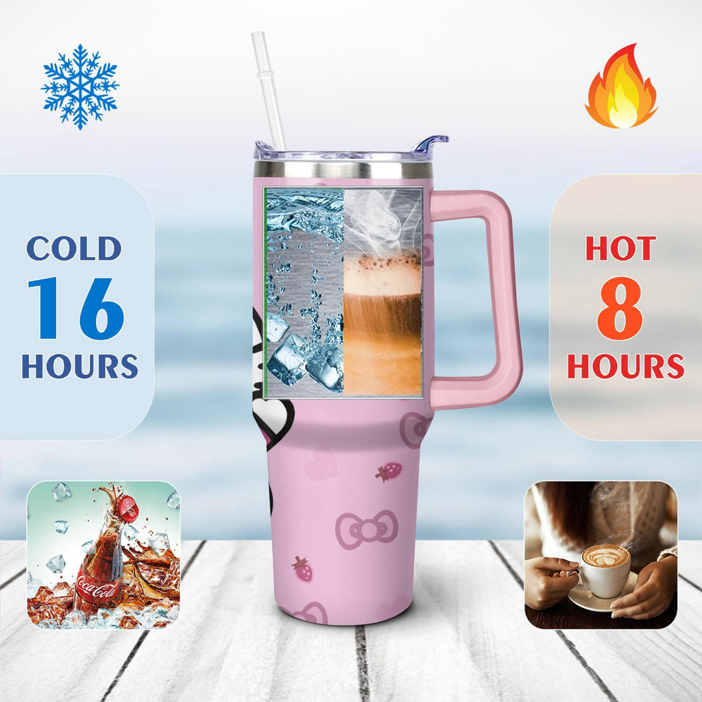 40oz Hello Kawaii Cat Cute Stainless Steel Tumbler with Lid and Straw,Spill Proof Travel Cup Double Wall Vacuum Insulated Cof