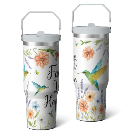 1pc Hummingbird 30oz Tumbler with Straw & Handle - Insulated Stainless Steel Cup | Holiday Gift for Man Women (Christmas, Val