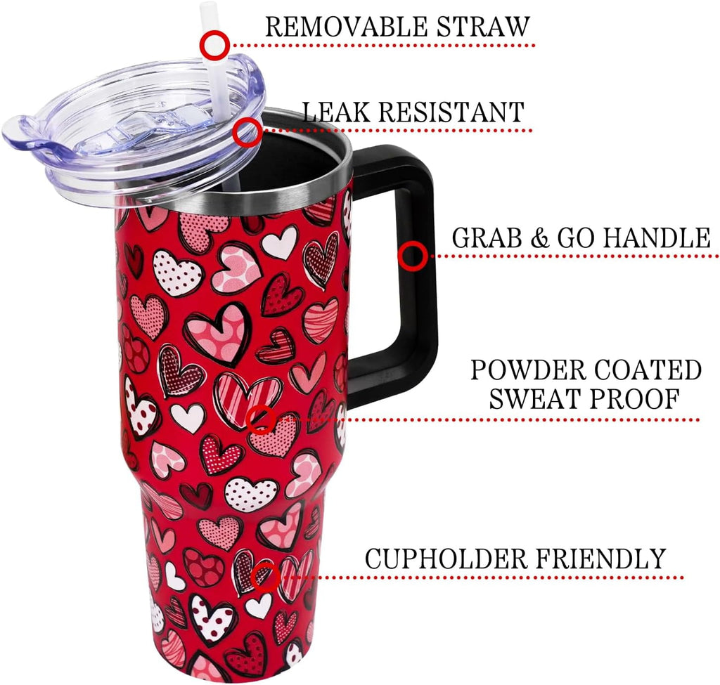 Valentines Day Gifts 40 oz Tumbler with Handle and Straw Lid,Cute Valentine''s Day Gift for Her Women Girlfriend Wife Red Lov