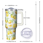40oz Lemon Tumbler Lemon Theme 40 oz Tumbler with Handle & Straw Spill Proof Lid Double Insulated Mug Gifts for Lemon Men Wom