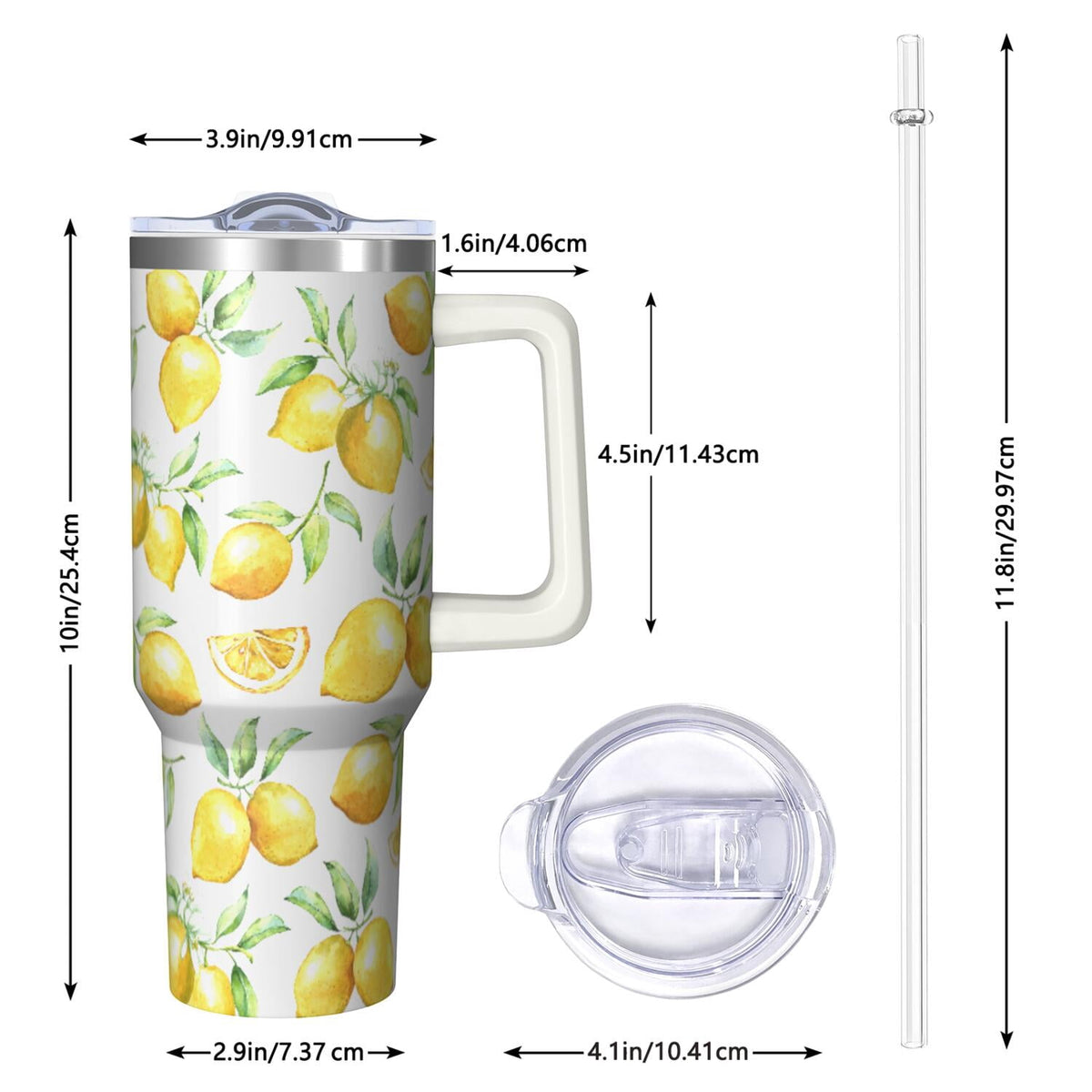 40oz Lemon Tumbler Lemon Theme 40 oz Tumbler with Handle & Straw Spill Proof Lid Double Insulated Mug Gifts for Lemon Men Wom