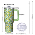 40 oz Lemon Theme Tumbler Spill Proof Lid 40oz Lemon Tumbler with Handle & Straw Double Insulated Travel Coffee Cup Lemon Lov