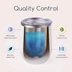 Maars Bev Stainless Steel Stemless Wine Glass Tumbler with Lid, Vacuum Insulated 12 oz Cup | Spill Proof, Travel Friendly, Fu