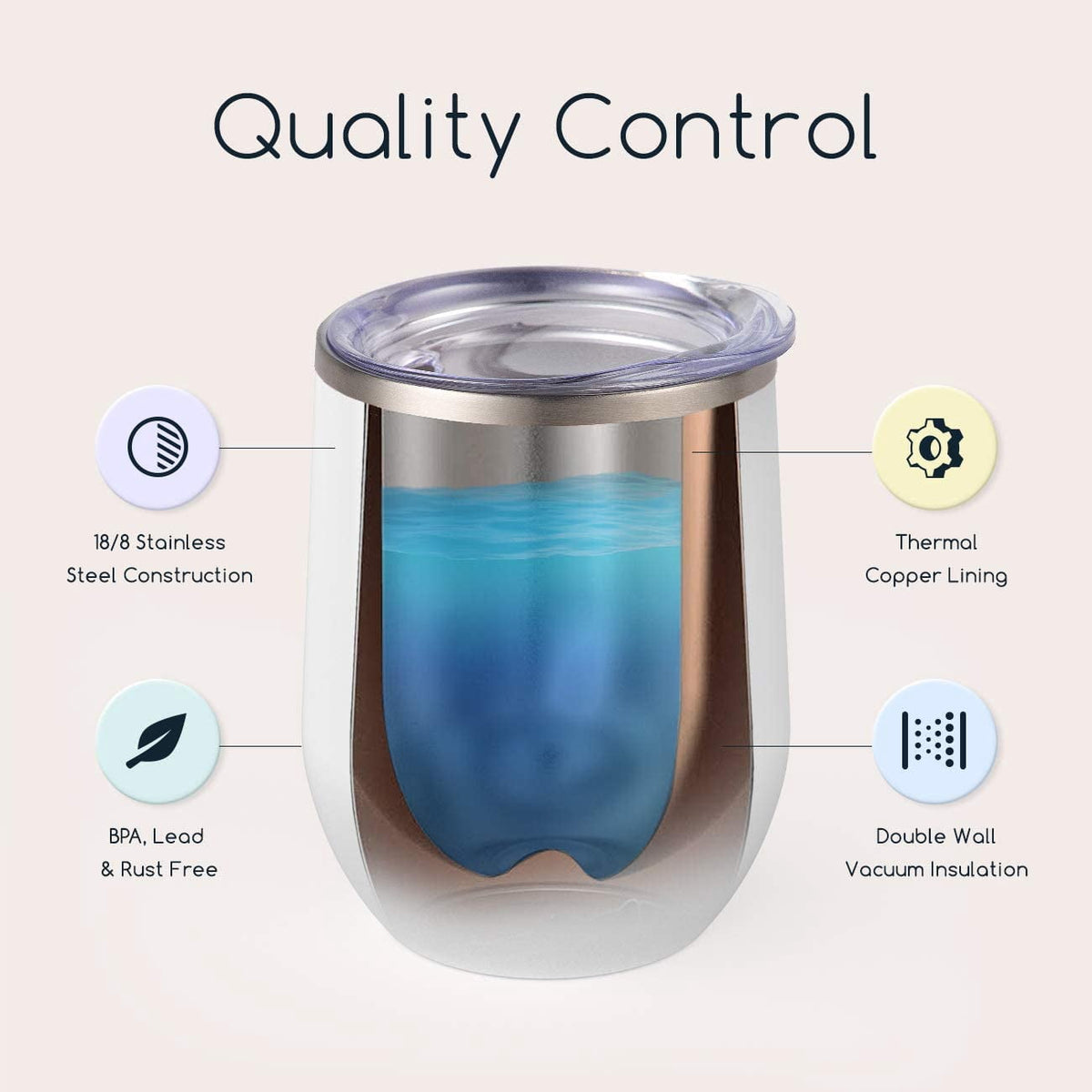 Maars Bev Stainless Steel Stemless Wine Glass Tumbler with Lid, Vacuum Insulated 12 oz Cup | Spill Proof, Travel Friendly, Fu