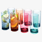 Colored Plastic Reusable Drinking Glasses | Set of 8 | Restaurant Style 16 oz Muted Acrylic Unbreakable Tall Tumbler, Juice, 
