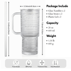 26oz Drinking Glasses with Handle & Lid – 2-Pack Large Iced Coffee Cups with Straws, Modern Glass Tumbler for Cold & Hot Beve