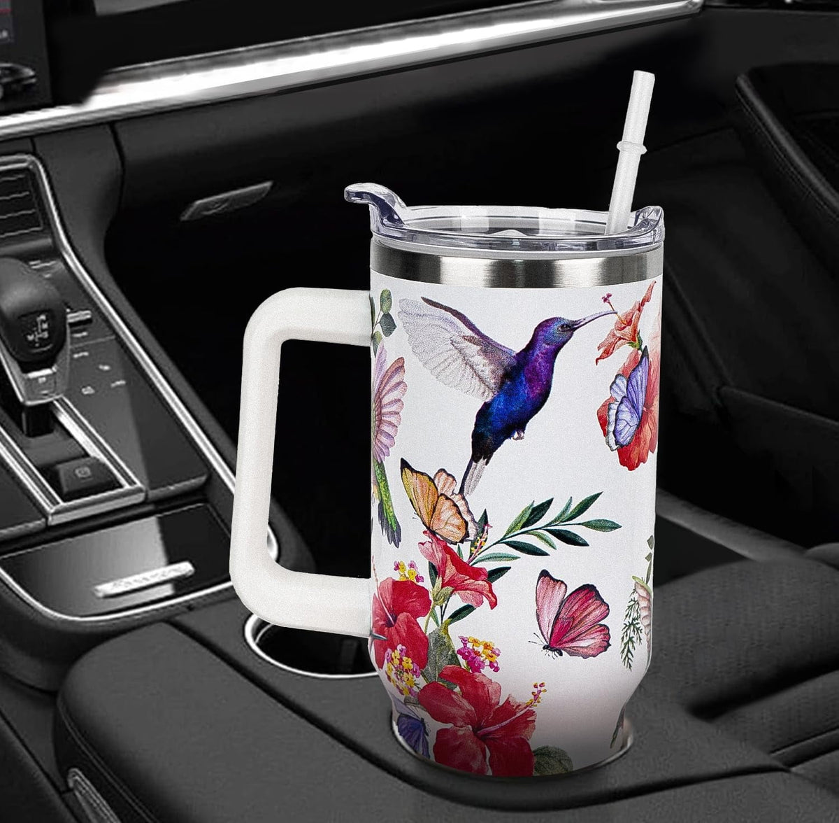 40 oz Tumbler with Handle and Straw Leak Proof Tumbler 40 oz Insulated Cup with Handle Hummingbird Coffee Travel Mug 40 oz Hu