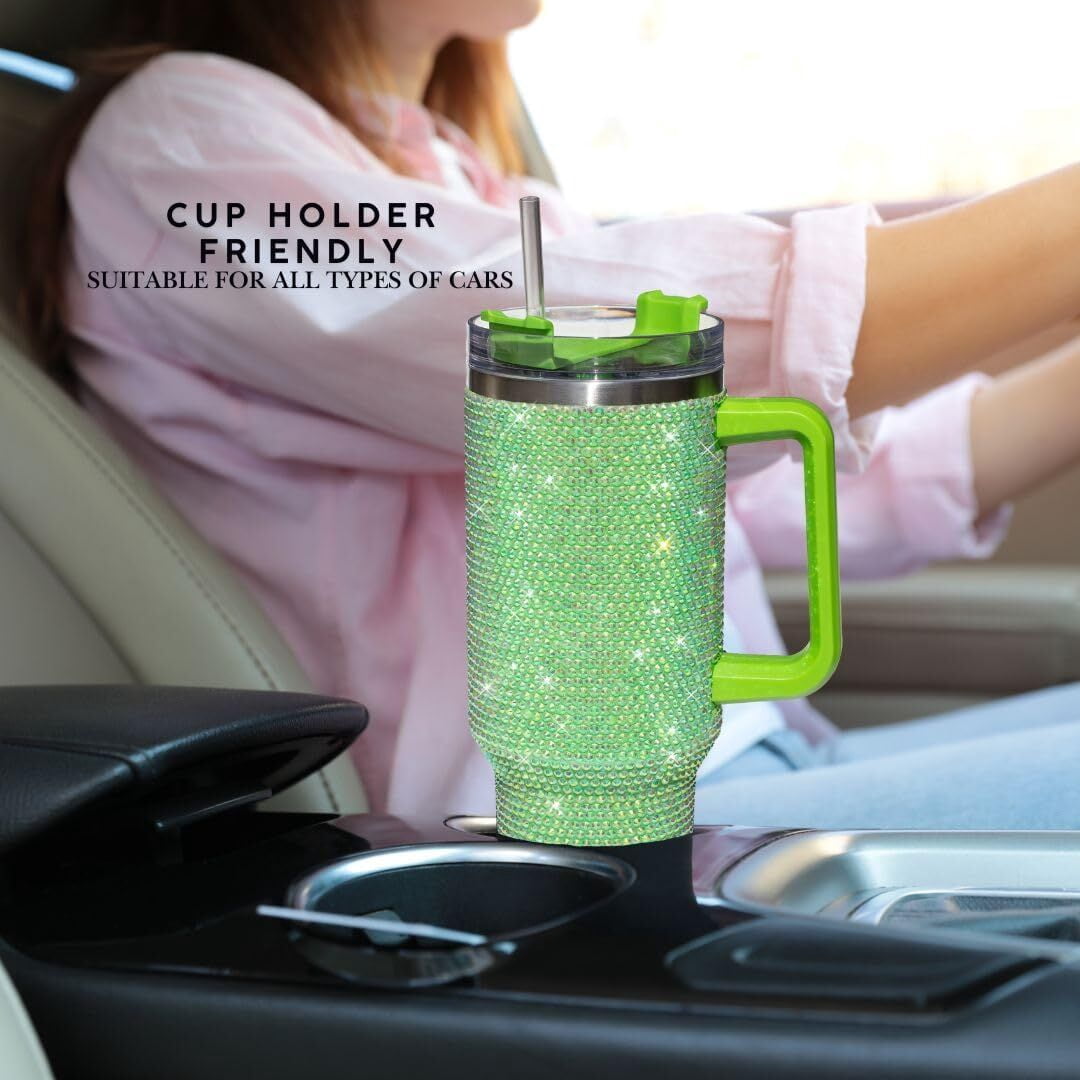 STP GOODS Stainless Steel Rhinestone Insulated Tumbler with Handle Lid and Straw 40 fl oz (1200 ml) Double-Wall Travel Mug, L
