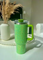 STP GOODS Stainless Steel Rhinestone Insulated Tumbler with Handle Lid and Straw 40 fl oz (1200 ml) Double-Wall Travel Mug, L