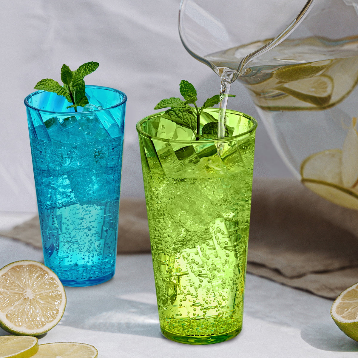 Amazing Abby - Glacier - 18-Ounce Plastic Tumblers (Set of 8), Plastic Drinking Glasses, Mixed-Color Reusable Plastic Cups, S