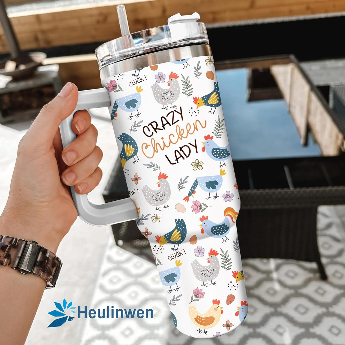 40 oz Chicken Tumbler with Handle and Straw - Chicken Tumbler for Chicken Lovers - Chicken Cup - Chicken Farmer Gifts for Wom