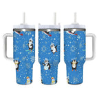 Penguin Winter Travel Tumbler with Lid and Straw, Stainless Steel Insulated Cup with Cute Snow & Ski Design