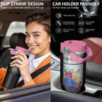 30oz Pioneer Colorful Floral Stainless Steel Flip Straw Tumbler with Lid and Straw Spill Proof Travel Cup Double Wall Vacuum 
