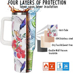 40 oz Tumbler with Handle and Straw Leak Proof Tumbler 40 oz Insulated Cup with Handle Hummingbird Coffee Travel Mug 40 oz Hu