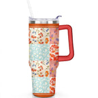 40oz Pioneer Colorful Floral Stainless Steel Flip Straw Tumbler with Lid and Straw Spill Proof Travel Cup Double Wall Vacuum 