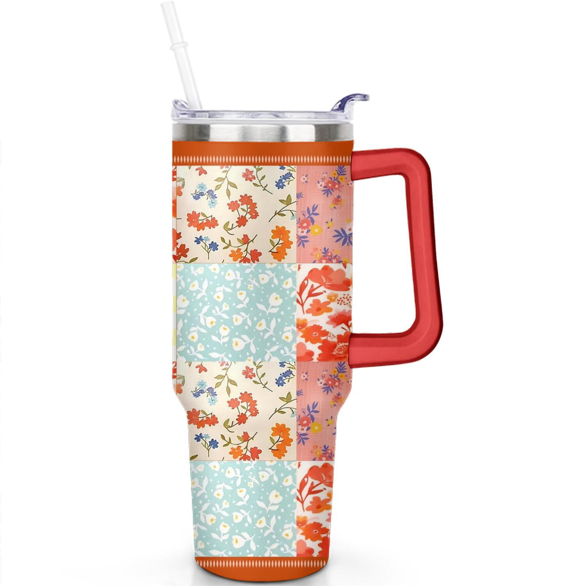 40oz Pioneer Colorful Floral Stainless Steel Flip Straw Tumbler with Lid and Straw Spill Proof Travel Cup Double Wall Vacuum 