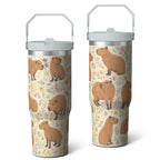 1pc Capibara 30oz Tumbler with Straw & Handle - Insulated Stainless Steel Cup | Holiday Gift for Man Women (Christmas, Valent