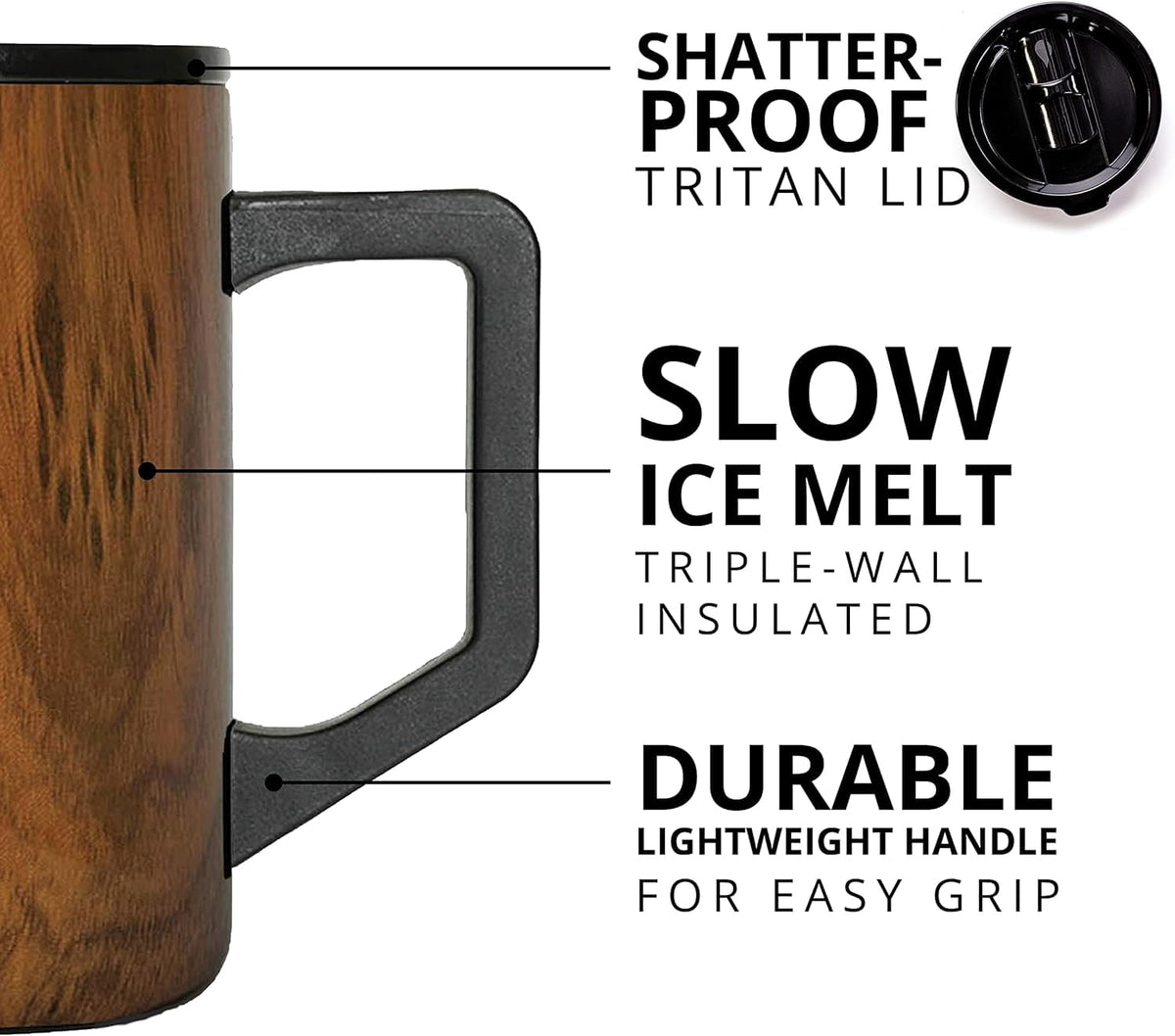 Elemental Summit Insulated Coffee Mug with Lid & Handle, Insulated Vacuum Camp Coffee Cup, Triple Wall Stainless Steel Travel