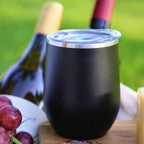 Maars Bev Stainless Steel Stemless Wine Glass Tumbler with Lid, Vacuum Insulated 12 oz Cup | Spill Proof, Travel Friendly, Fu