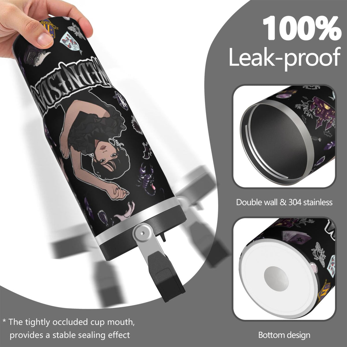 30oz Wednesday Girl Stainless Steel Tumbler with Lid and Straw,Wednesday Stuff Merchandise Spill Proof Travel Cup Double Wall